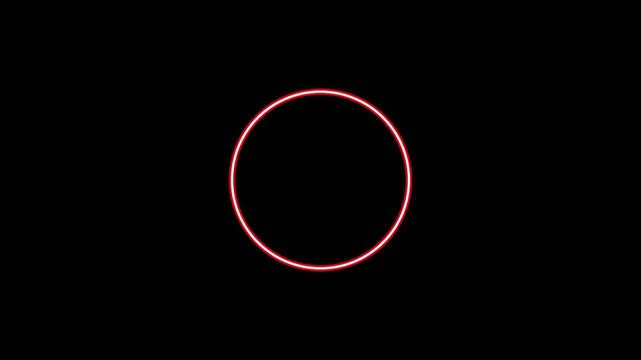 Red arrow inside circular frame isolated on black background a bright pointing to the right, enclosed within a glowing outline against a dark circle direction right sign navigation