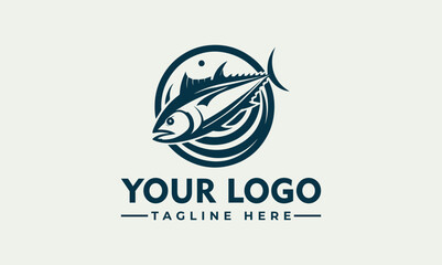 Fototapeta premium Modern tuna fish jumping vector logo illustration for ocean seafood