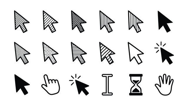 Various computer mouse cursor icons and hand pointers