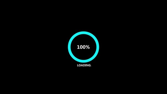 Cyan circular loading progress indicator animation an animated ring indicating eighty one percent completion against a deep black background circle percentage interface status web
