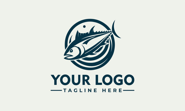 Modern tuna fish jumping vector logo illustration for ocean seafood