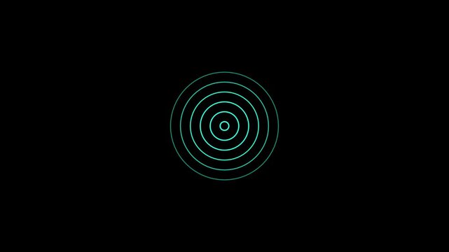 4K Radio waves animation on black background. network tower produced radio wave concept. Red spiral radio wave station signal animation on black background. Radio Waves in Circle Form, Radio wave sign