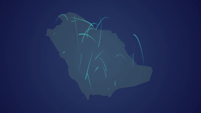 Saudi Arabia Map with Glowing Light Connections Flowing Between Provinces Across the Country