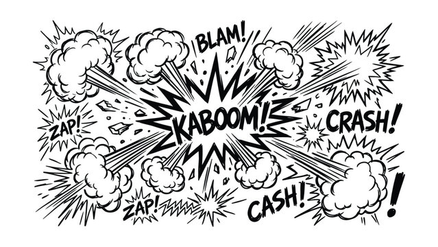 Comic explosion with kaboom crash and bang