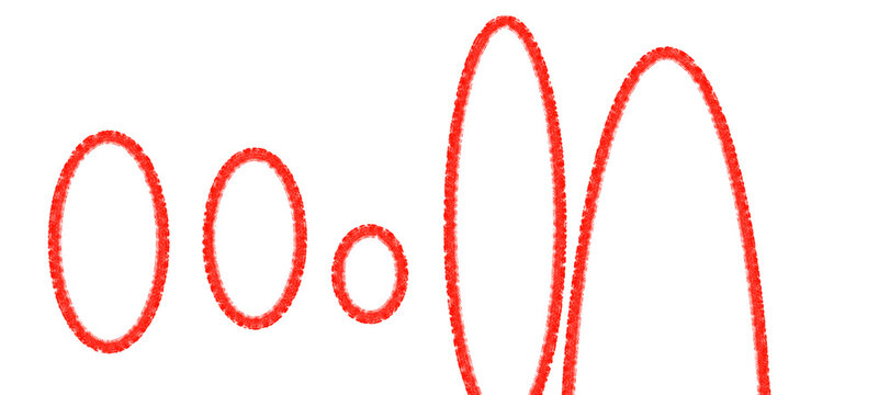 Hand-drawn red elliptical shapes and sine wave isolated on transparent background for design use