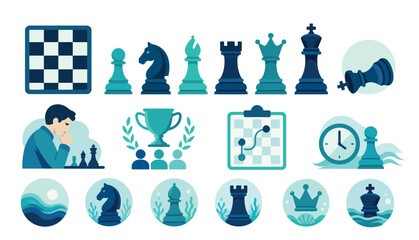 Chess Pieces and Board Icons. © Artsy.Studio