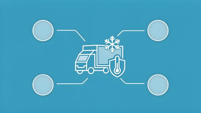 Flat vector infographic of temperature controlled pharma cold chain logistics refrigerated truck