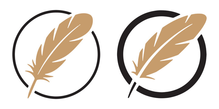 Feather icon with circle outline logo symbol simple graphic design element clean style.