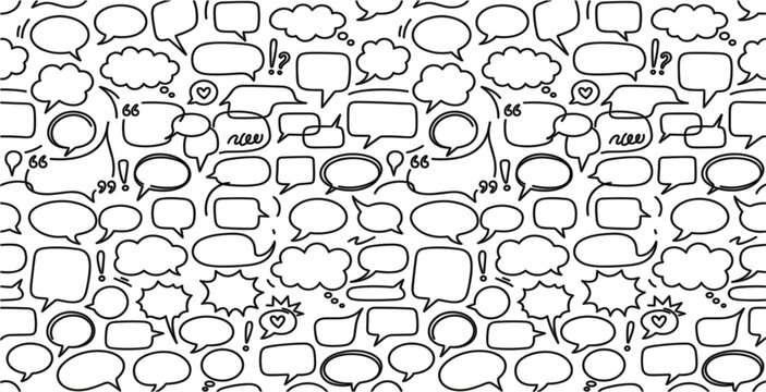 Doodle Speech Bubble Seamless Pattern and Comic Conversation Outline Icon Background for Creative Text Message and Communication Web Designs