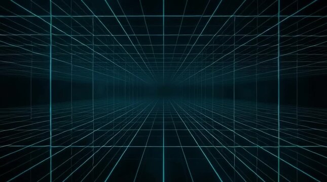 Digital tunnel wireframe grid futuristic background abstract technology glowing line perspective view blue light virtual space seamless loop computer graphic seamless looping grid tunnel digital