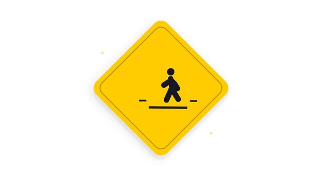 Yellow pedestrian crossing warning sign on white background