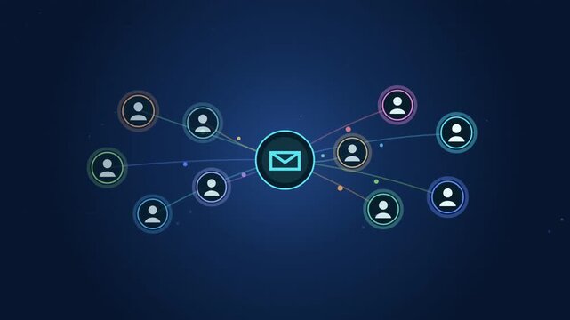 Digital network animation of email distribution to multiple users