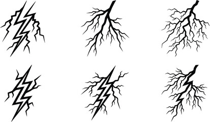 Fototapeta premium Six black and white lightning bolt illustrations vector graphics