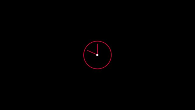 Minimalist red line art clock icon animation a simple displayed against a plain black background as a continuous motion graphic element time watch motion vector design