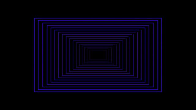 Abstract blue rectangular tunnel motion graphics a series of nested lines forming an effect expanding against a black background rectangles geometric lines shapes background