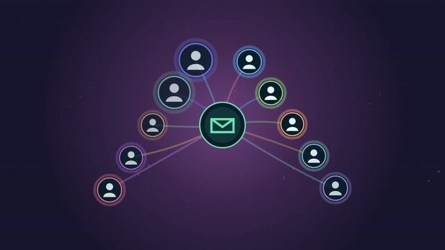 Digital network showing email distribution to multiple users