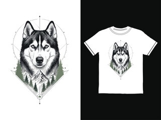 Husky dog head design on t-shirt and poster © ict