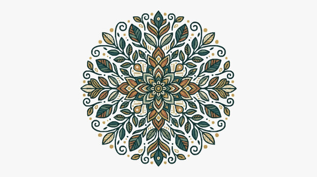 Intricate Circular Leaf Pattern with Swirling Vines.