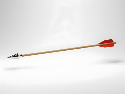 Arrow with red fletching and metal tip for archery and hunting, isolated on white background