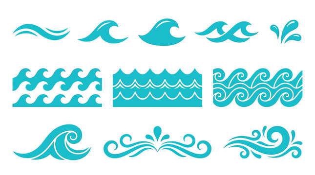 Aqua wave elements collection vector graphics for nautical and coastal designs
