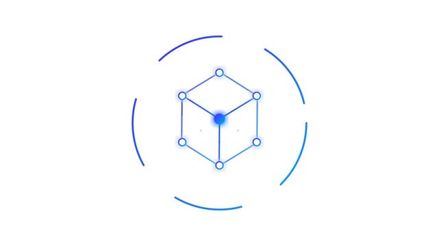 Abstract blue quantum cube icon on white background