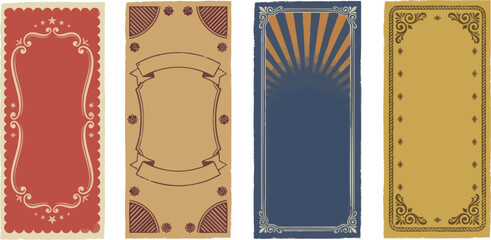 Collection of blank vintage carnival and circus ticket templates with decorative frames and retro elements © MDMUKTADIR