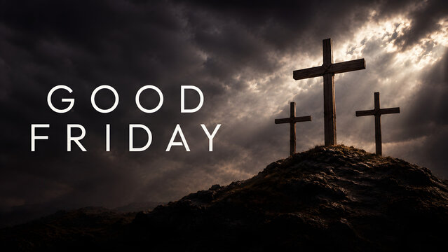 Good friday religious holiday concept with three crosses on a hill