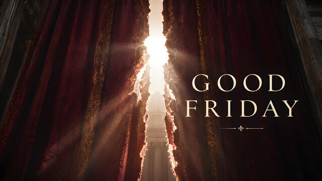 Good friday religious background with torn curtain and light