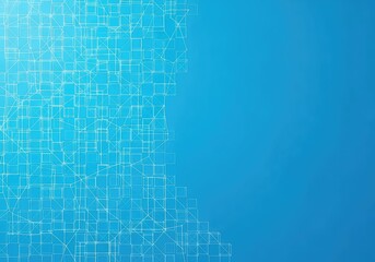 Obraz premium A sleek blue background features an intricate pattern of interconnected geometric squares and thin white lines creating a digital network, space, art, blueprint
