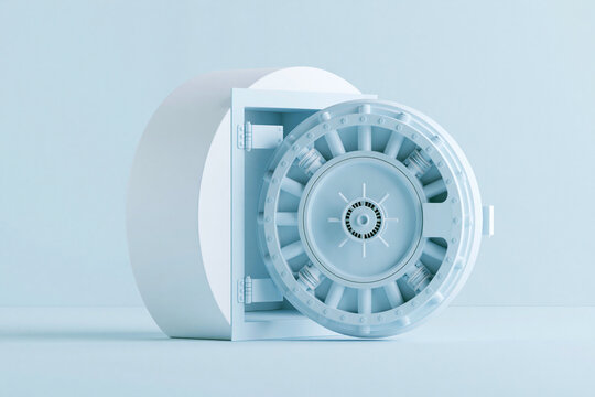 3D bank vault door slightly open, minimalist business concept