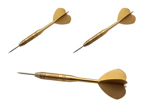 Gold darts for game and sport, isolated on white background