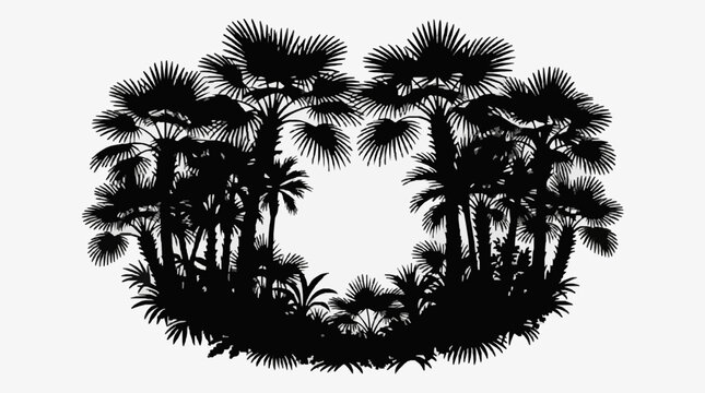 Tropical palm tree silhouette circular arrangement.