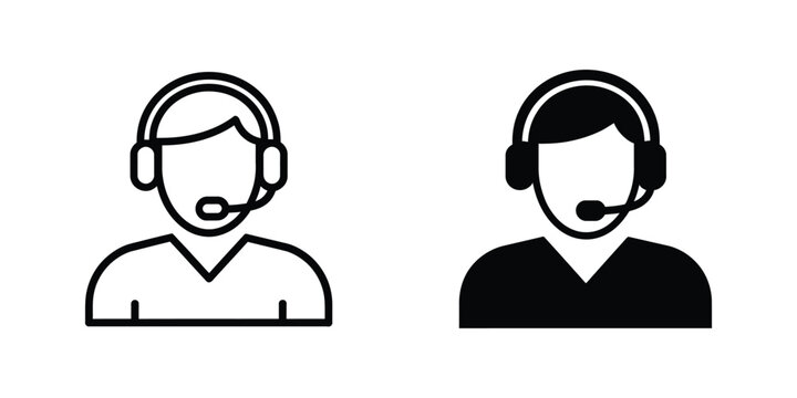 Customer Support Representative Icon Vector in Linear and Silhouette Style for Help Desk Service Contact and Assistance Design