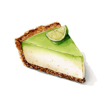 Watercolor drawing of Key Lime Pie, on clean white background