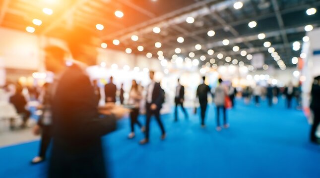 Professional business people networking in exhibition hall with exhibition