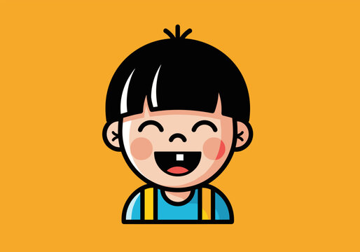 A cute cartoon illustration of a happy young boy with a missing tooth.