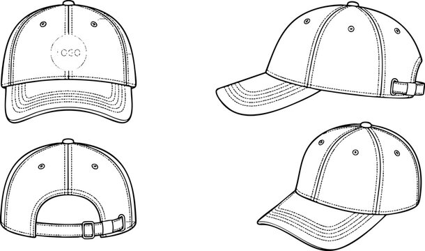 Baseball cap technical line art templates with fashion design head gear baseball template clothing