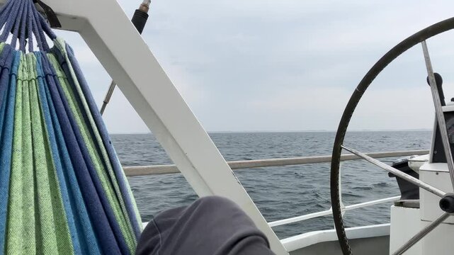 Hammock Detail On Sailboat Facing Calm Sea