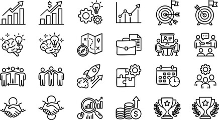 Corporate business growth and success concept line icon set with business strategy marketing leadership © ROP