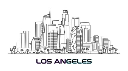 Obraz premium Black and Gray Minimal Line Art Los Angeles Downtown Skyline Vector Illustration with Modern Architecture