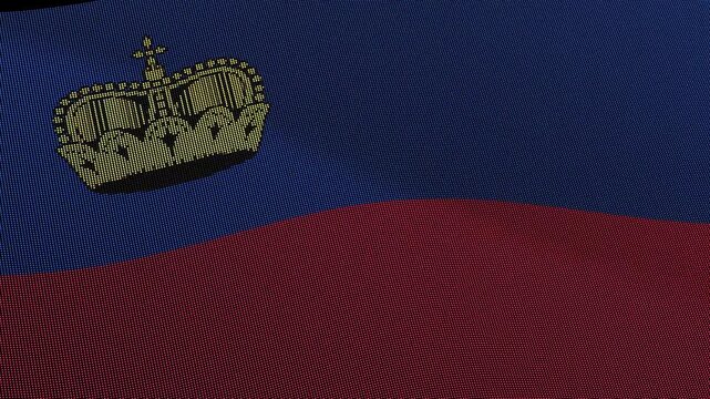 Liechtenstein Flag Digital Particle Waving Seamless Loop Animation on Black Background