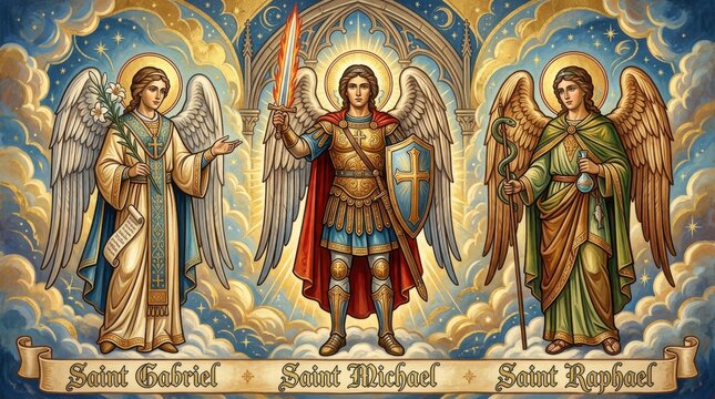 Three Archangels standing together in Heavenly Glory