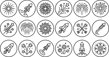Collection of festive fireworks and celebration icons with fireworks celebration explosion festival © ROP