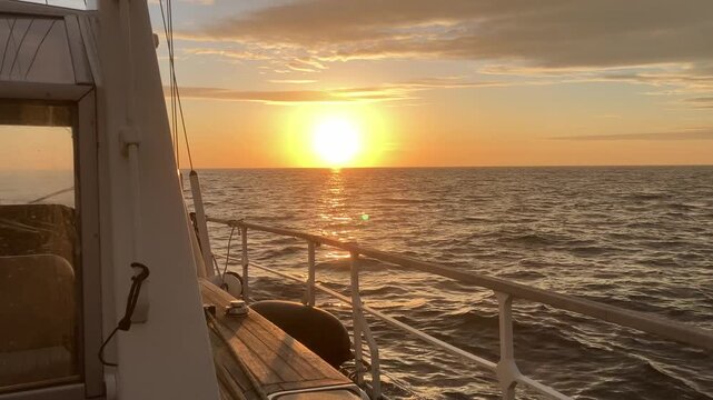 Warm Rail Detail With Glittering Sunset Sea