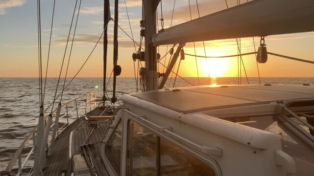 Wide Rocking Sailboat Scene At Sunset