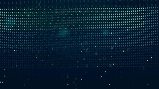 Abstract Digital Binary Code Data Stream Flowing Across a Dark Blue Cyber Space Background