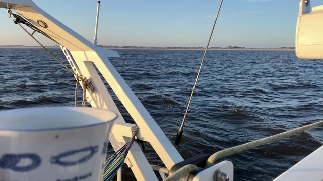Close Coffee Cup Perspective Beside Morning Sea