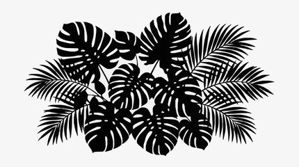 Naklejka premium Tropical Monstera and Palm Leaf Silhouette Collection.
