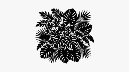 Naklejka premium Tropical palm and monstera leaves black silhouette illustration.