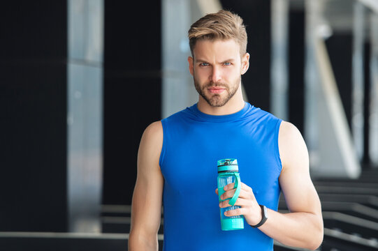 Healthy lifestyle. Water balance. Sport man thirst drinking water. Hydration vitality. Be hydrated. Thirsty runner workout. Thirsty man drink water. Sport runner man has thirst. Copy space